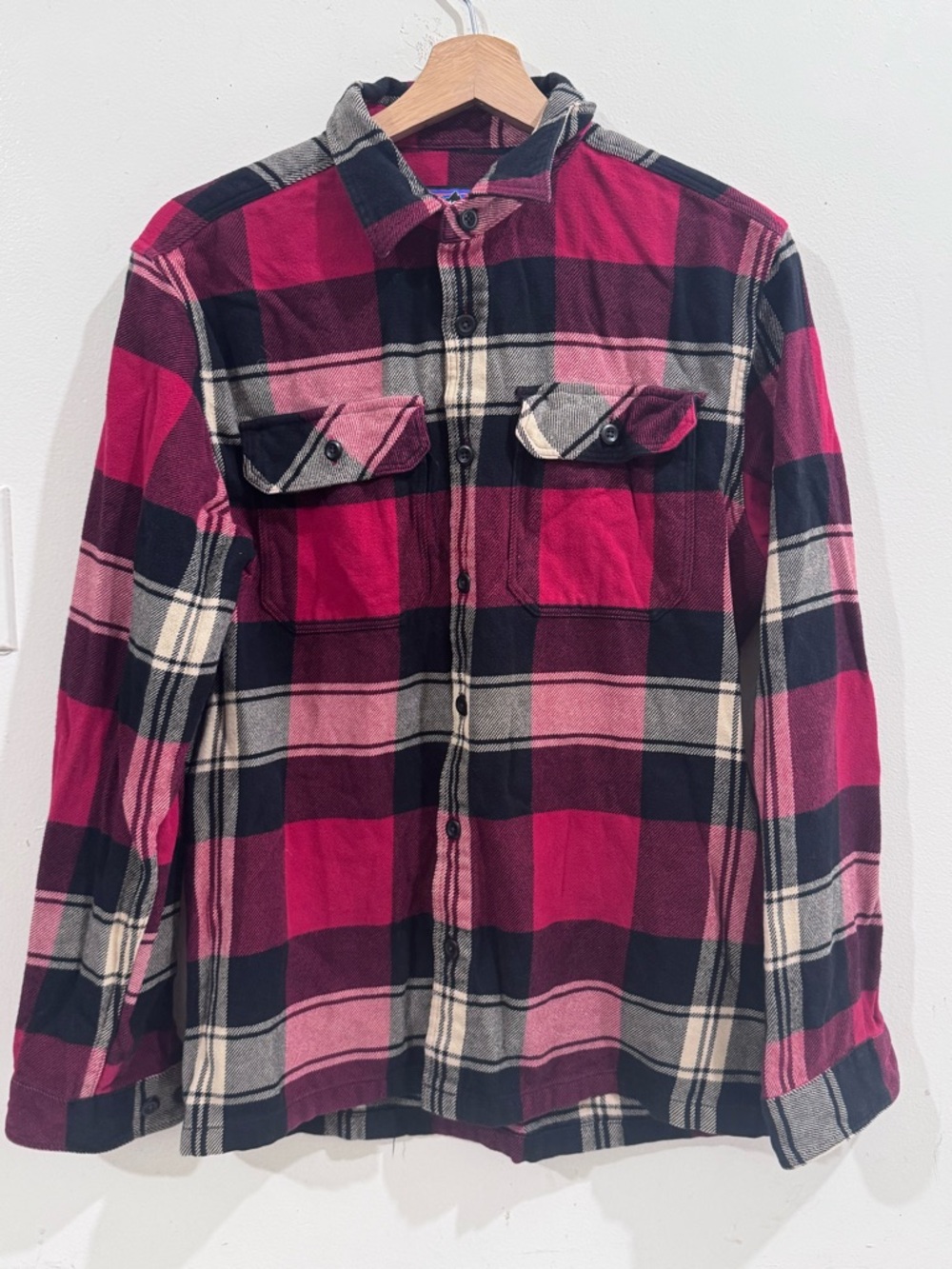Patagonia Men's Red and Black Plaid Button-Down Shirt